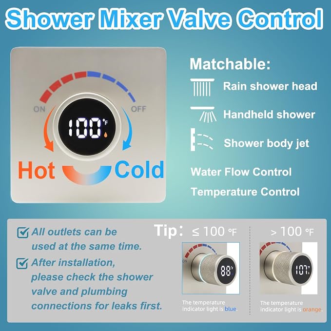 Digital Display Shower Valve Shower Valve Single Way Shower Diverter Valve - Image 5