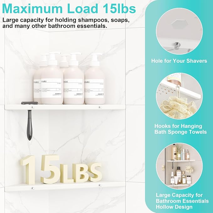 10" Bathroom Corner Shelf, 2 Pack Recessed Shower Shelf Caddy, SUS304 Stainless - Image 5