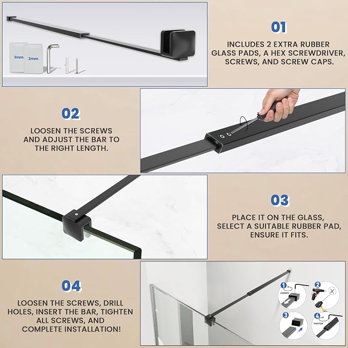 Shower Door Glass Support Bar, 26.96" to 48.54" Adjustable Stainless Steel - Image 7