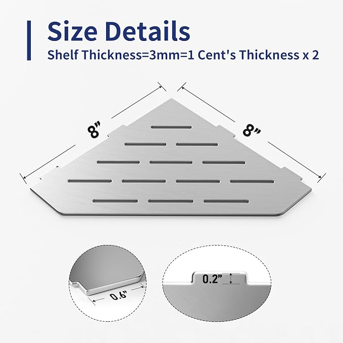 Corner Shower Shelf, 304 Stainless Steel Pentagonal Heavy Duty Floating Corner - Image 2