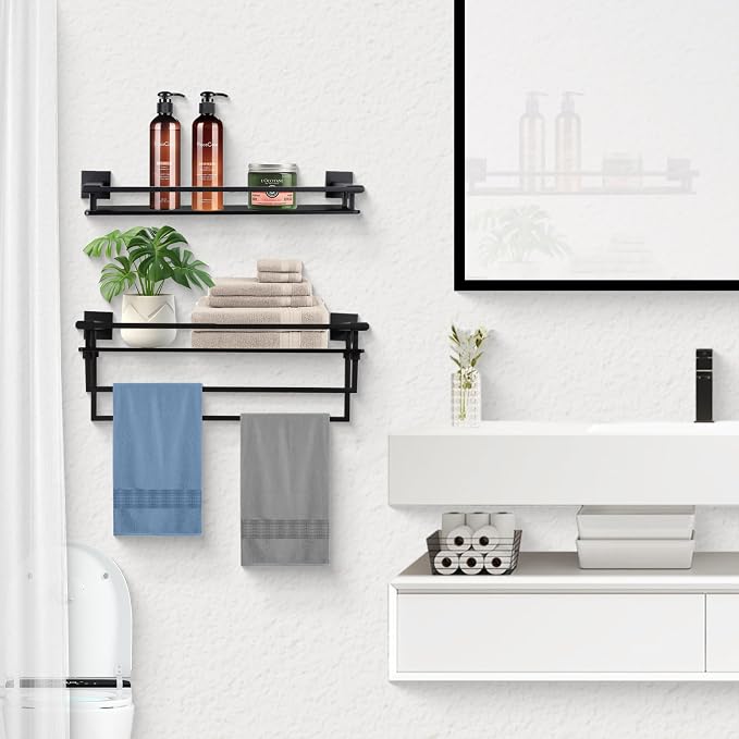 LANC Black Bathroom Shelves Glass Shelf 20-Inch Floating Tempered Glass Shelf - Image 7