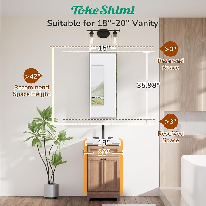 TokeShimi 15 x 36 Bathroom Medicine Cabinet Mirrored Beveled, Recessed Medicine - Image 8