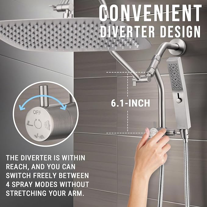 G-Promise 14 Inches Shower faucet Sets Complete, All Metal Rainfall Shower Head - Image 4
