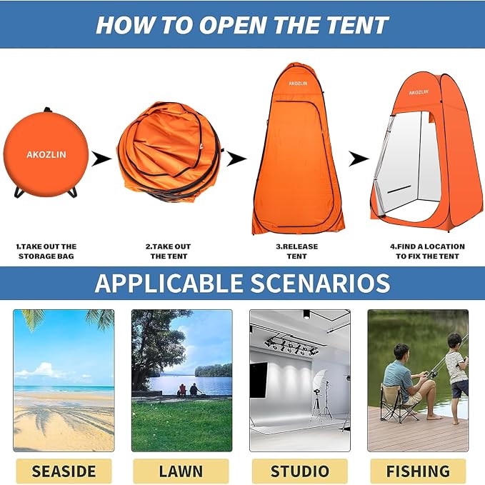 AKOZLIN Portable Pop Up Shower Tent Instant Privacy Dressing Changing Tent - Image 3