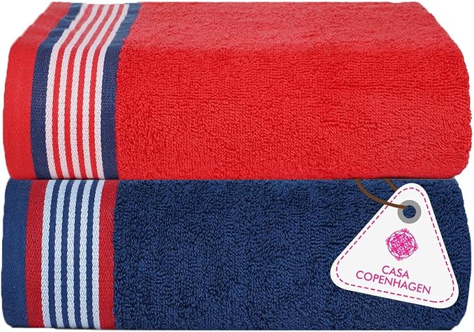 CASA COPENHAGEN He & She 2 Pieces Large Bath Sheet Set- American Blue + by CASACOPENHAGEN
