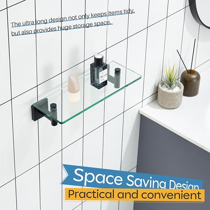 KOKOSIRI Bathroom Shelves Glass Floating Shelf 12-Inch - Image 5