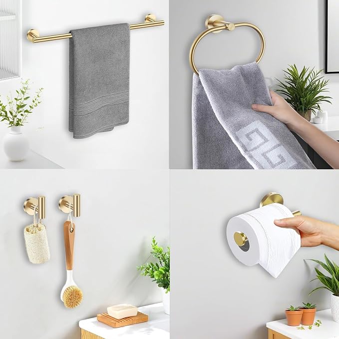 Brushed Gold Bathroom Accessories Set, 7 Pieces Gold Towel Bar Bathroom - Image 5