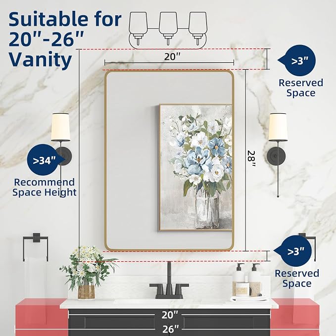 Medicine Cabinet 20 x 28 Inch, Brush Gold Bathroom Medicine Cabinet - Image 2