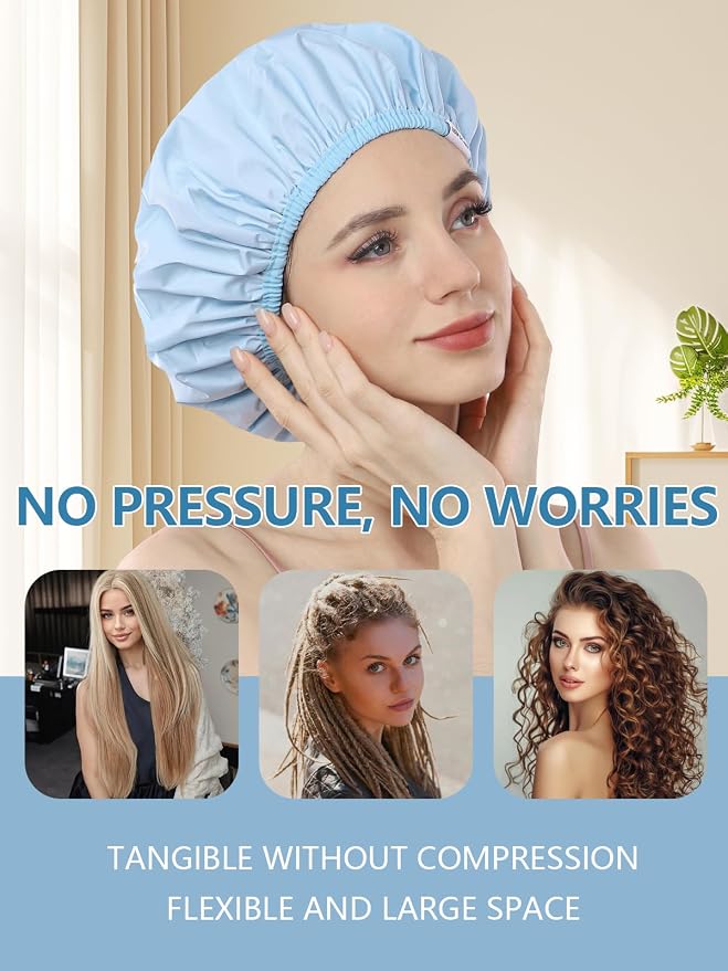 Years calm Shower Caps For Women Reusable Waterproof，Pattern And Solid Color - Image 8