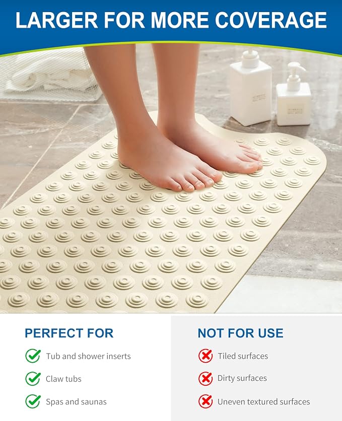 Bligli Bathtub Mat Non-Slip Without Suction Cups, 39x16inch Extra Long Bath Mats - Image 4