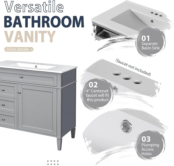 36" Bathroom Vanity with Matching Medicine Cabinet, Modern Sink Storage Cabinet - Image 4