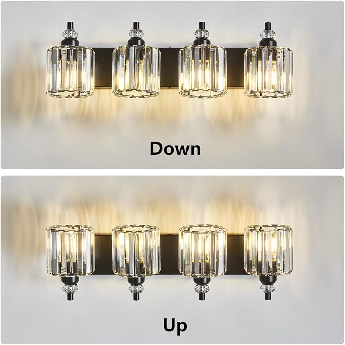 4-Light Black Bathroom Light Fixtures Over Mirror Modern Vanity Lights Crystal - Image 9
