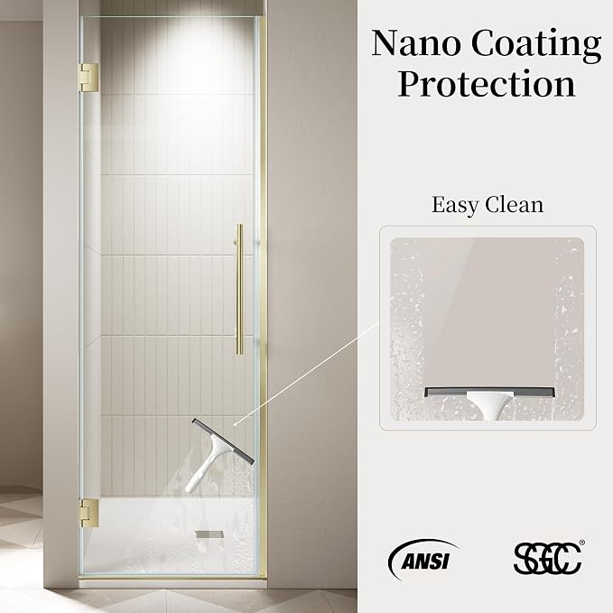 23.6-23.8" x 72" Frameless Hinged Shower Door, Single Swing Shower Panel - Image 3