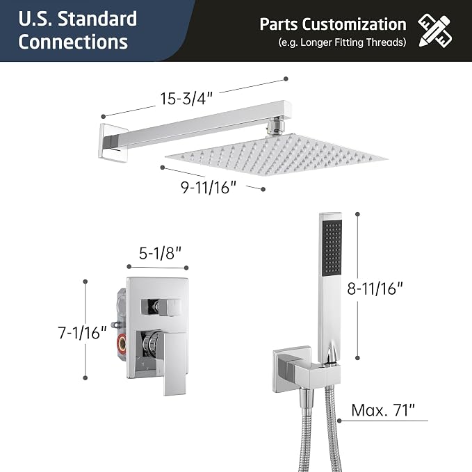 KES Shower Faucet with 10-Inch Rain Shower Head with Handheld Spray, Pressure - Image 6