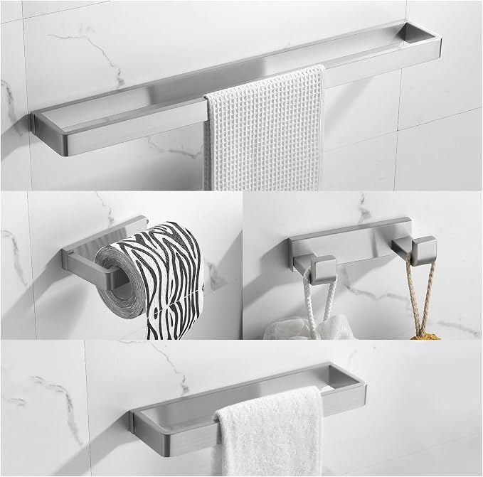 YACVCL 4-Piece Bathroom Hardware Set Brushed Nickel Towel Bar Set Premium by YACVCL