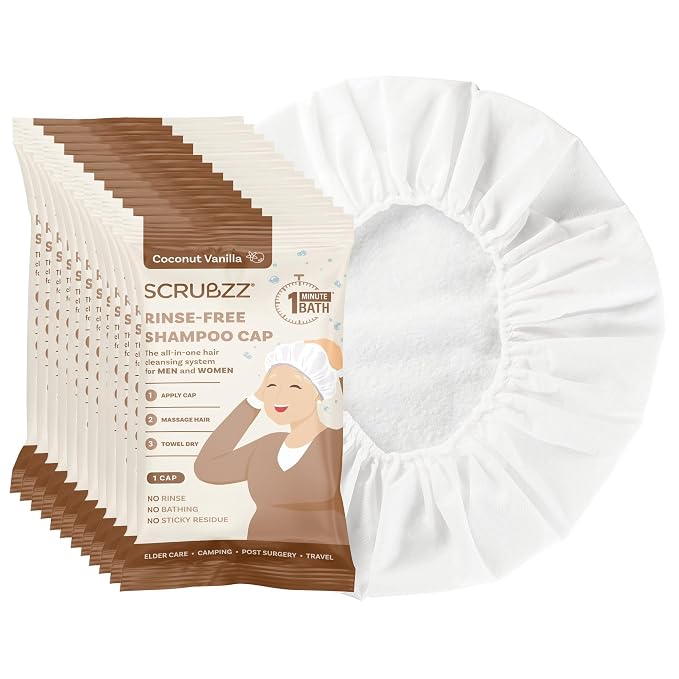 Scrubzz Shampoo Caps No Rinse for Elderly and Bedridden Patients, Rinse Free by Scrubzz