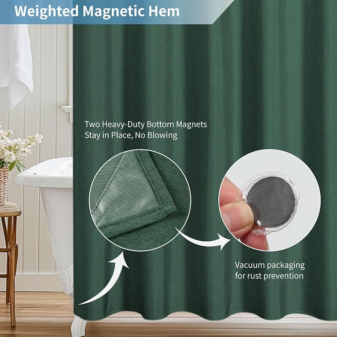 2-in-1 Waterproof Fabric Shower Curtain or Liner, Linen Textured, Breathable - Image 7