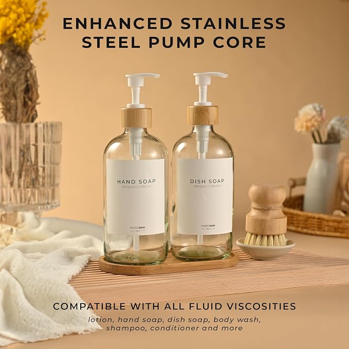 Maisonovo Glass Soap Dispenser Bathroom Set | Hand Soap and Dish Soap Dispenser - Image 4