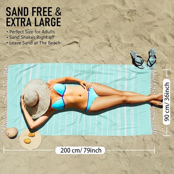 6 Pack Cotton Turkish Beach Towel Lightweight Thin Travel Vacation Essentials - Image 3