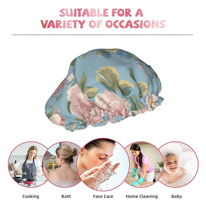 Elegant Peony Shower Cap for Women Reusable Waterproof Stylish Bath Hat Hair - Image 9