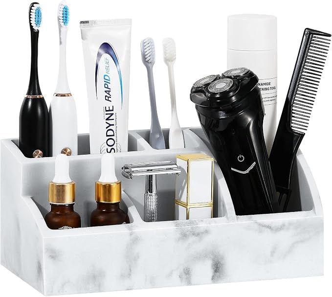 Luxspire Bathroom Counter Organizer, 5 Slot Toothbrush Holder, Marble Bathroom by Luxspire