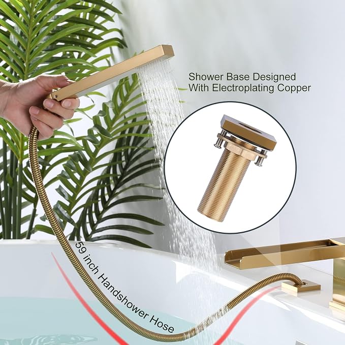 Waterfall Roman Tub Filler Faucet, Deck Mount Bathtub Filler - Image 5
