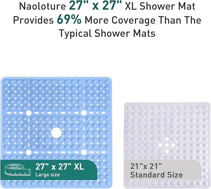 Large Light Blue Square Shower Mat Non Slip 27 x 27 Inch, Soft Bath Mat Tub Mat - Image 3