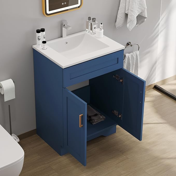 24" Bathroom Vanity with Ceramic Sink, Freestanding Modern Wooden Soft-Close - Image 4