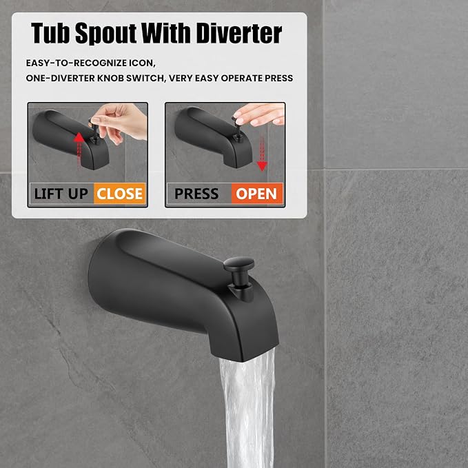 Heyalan Bathtub Shower Faucet Set, 6 Inch Square Trim Kit - Image 6