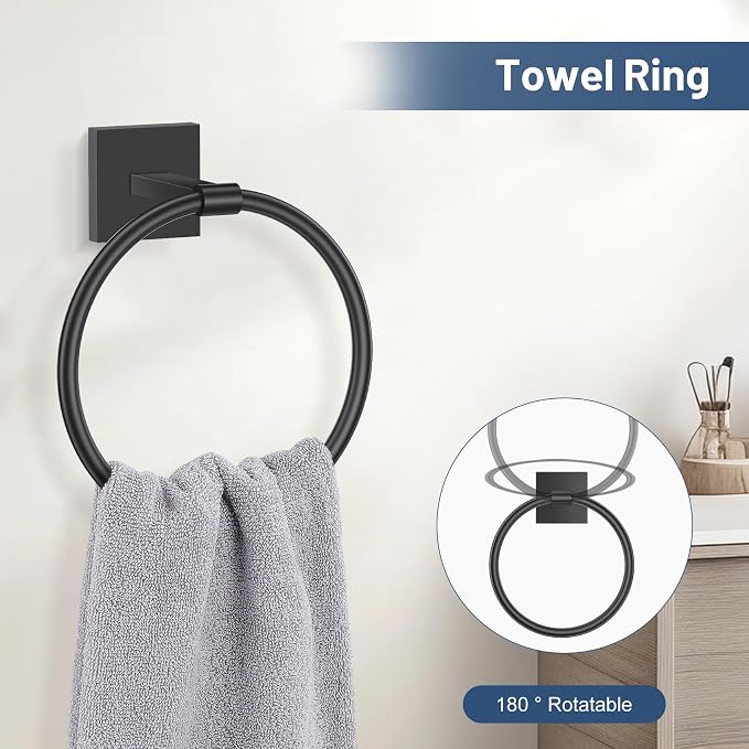 TURS Matte Black 5 Piece Bathroom Hardware Accessories Set, SUS304 Stainless - Image 3