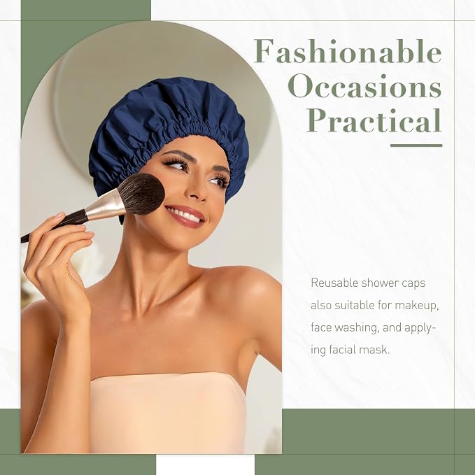 Reusable Shower Cap for Women, Large Waterproof Shower Essentials Bonnet - Image 2