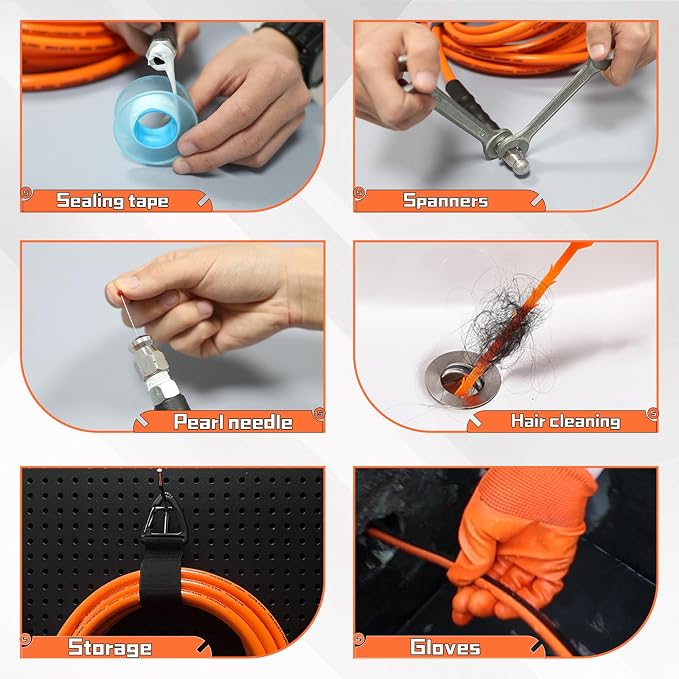 Sewer Jetter Kit for Pressure Washer 200FT, 5800psi Drain Cleaner Hose 1/4 Inch - Image 6