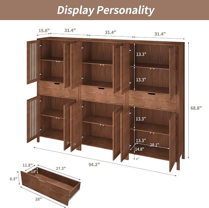 Set of 3 Rustic Brown 69" Tall Farmhouse Storage Cabinet - Image 2