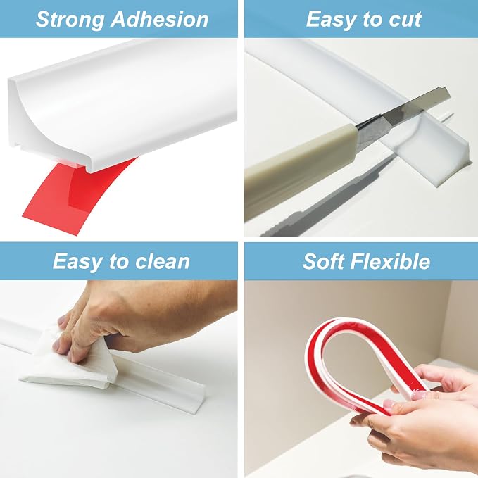 98Inch Shower Threshold Water Dam, Self-Adhesive Silicone Shower Barrier Water - Image 6