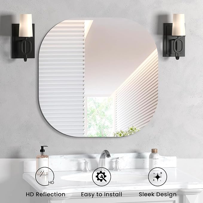 VASUHOME Frameless Bathroom Mirror, 28 x 28 Inch Wall Vanity Mirror, Large Wall - Image 3