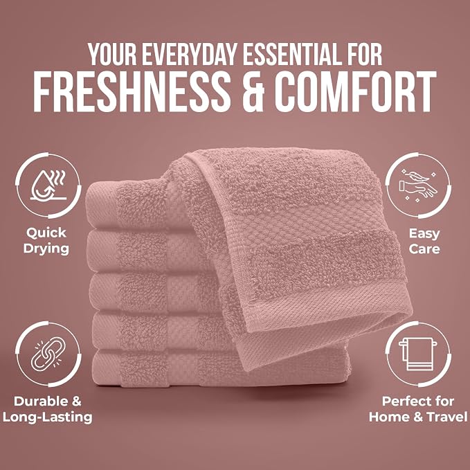 DAN RIVER 12-Pack Premium 100% Cotton Dusty Rose Face Towels – Reusable Face - Image 7
