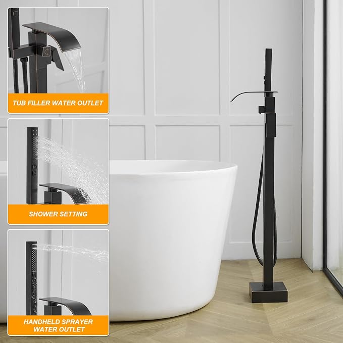 BESy Freestanding Tub Faucet Oil Rubbed Bronze Floor Mounted Tub Filler Faucet - Image 8