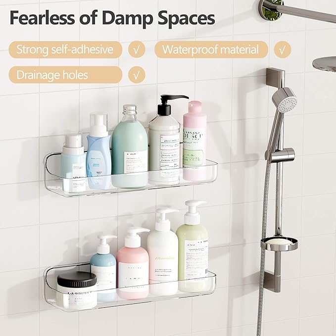 UDD Acrylic Clear Shower Caddy Adhesive Shelf, No Drilling Wall Mount Shower - Image 3