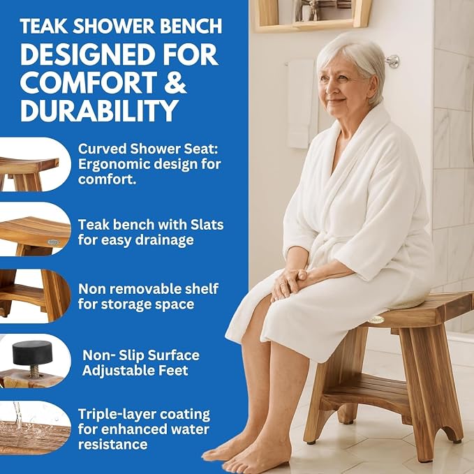 EcoDecors Teak Shower Bench 18", 300 lb Capacity – Waterproof Wood Bath Seat - Image 7