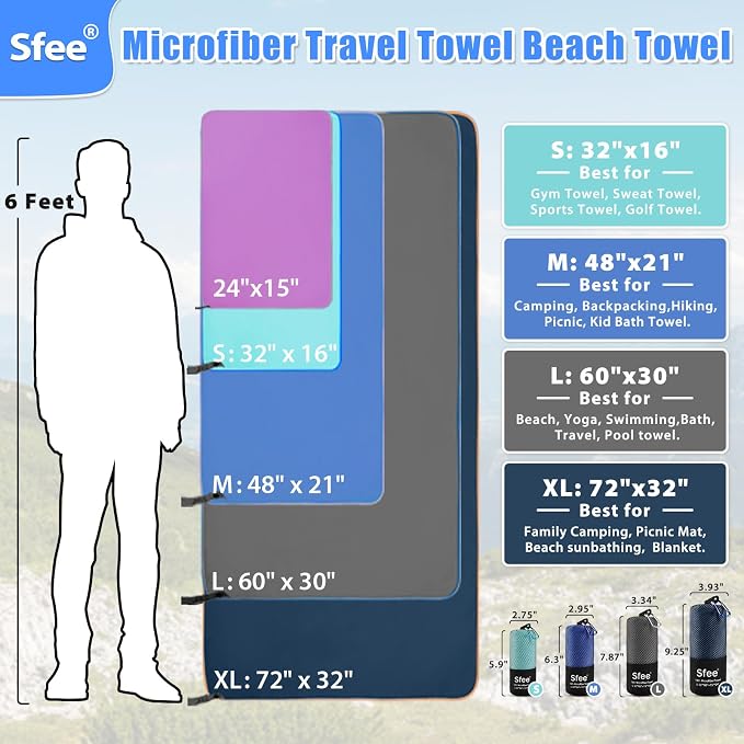 Sfee 2 Pack Microfiber Travel Towel, Quick Dry Towel Camping Towel Super - Image 4