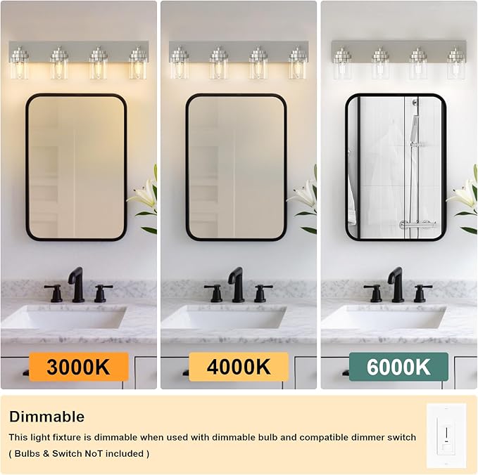 IZORRO Bathroom Vanity Light Fixture, 4-Light 27.5 Inch Brushed Nickel Bathroom - Image 4