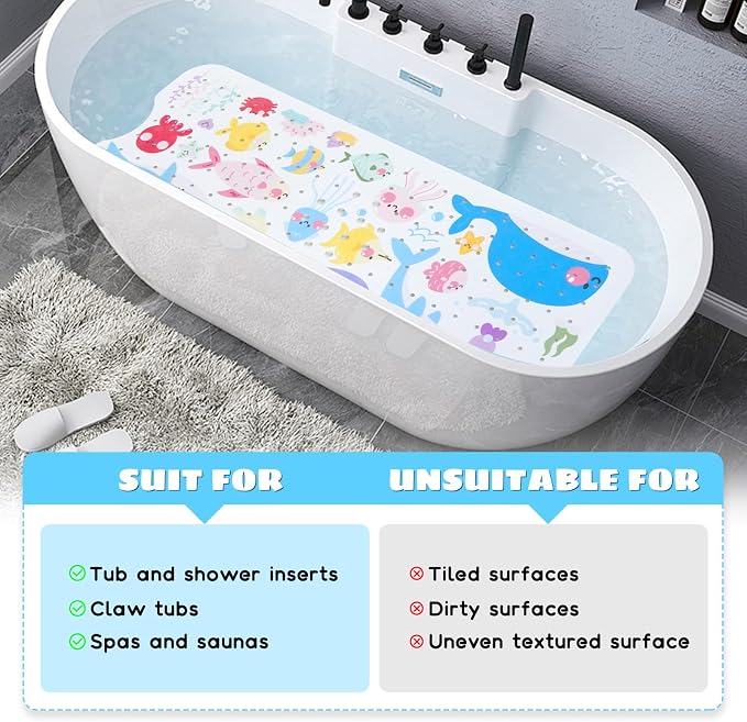Baby Bath Mat for Tub Non Slip Kids Bathtub Mat Extra Long 40X16 Inch Toddler - Image 7