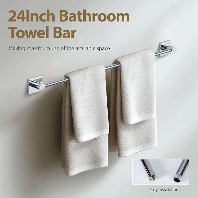 Bathroom Accessories Set Polished Chrome Towel bar Set, 4 Piece Towel Rack Set - Image 3