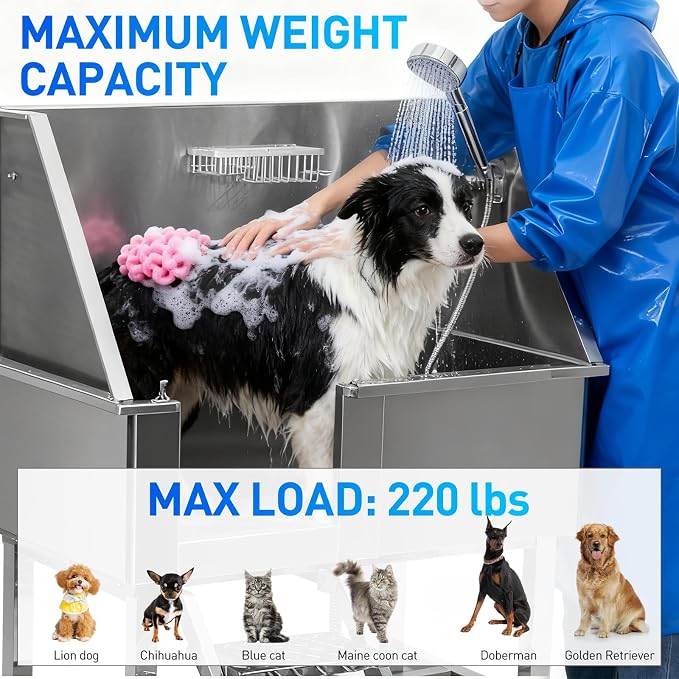 Dog Washing Station Stainless Steel, 38-Inch Dog Bathing Station Bath Tub - Image 2