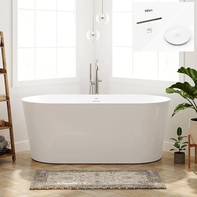 FerdY Shangri-La 59" Acrylic Freestanding Bathtub, Gracefully Shaped Soaking by FerdY