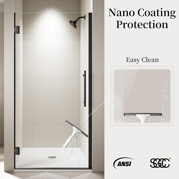 Frameless Hinged Shower Door, Single Swing Shower Panel - Image 3