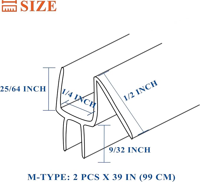 Frameless Shower Door Seal Strip 2 Pack x 39 Inch M Glass Shower Door Bottom - Image 3