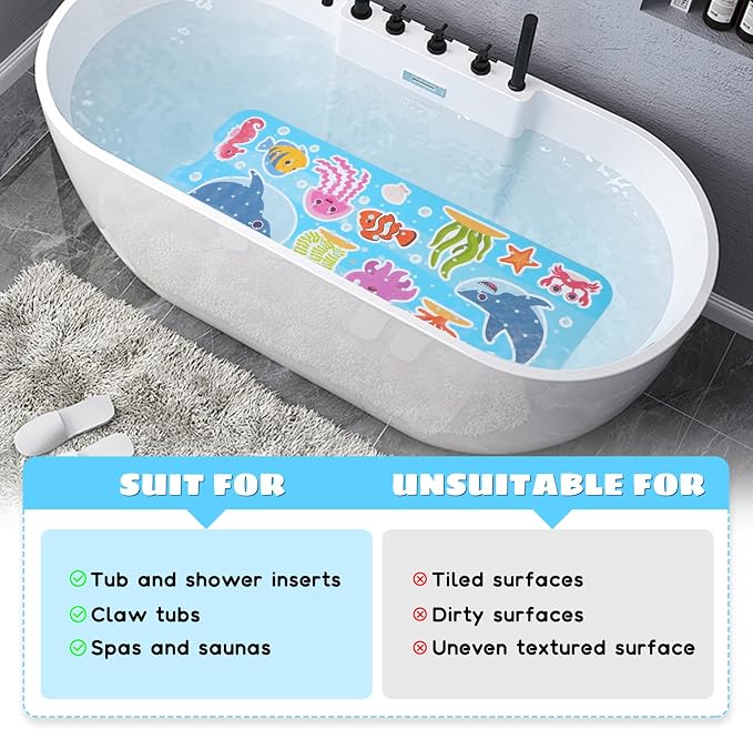 Baby Bath Mat for Tub Non Slip Kids Bathtub Mat Extra Long 40X16 Inch Toddler - Image 7