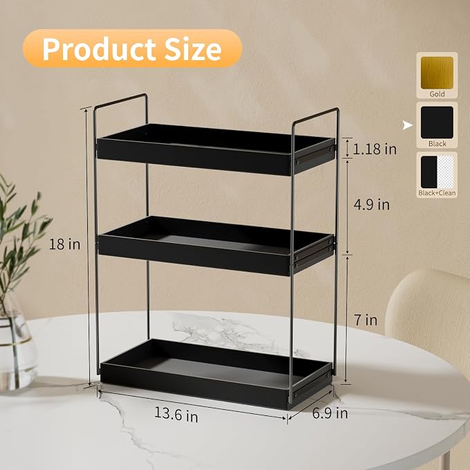 Bathroom Countertop Organizer, 3 Tier Metal Vanity Counter Skincare Shelf - Image 2