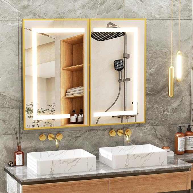 APRILSOUL 40X32 Inch Gold Bathroom Medicine Cabinet - Image 7
